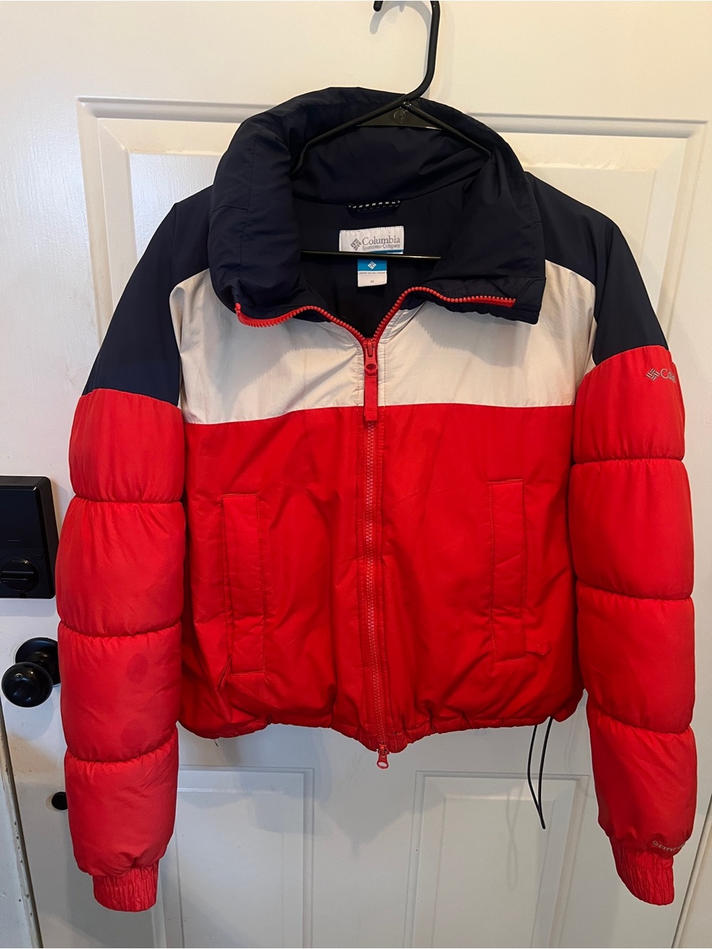 Columbia Red, Navy & White Colorblock Puffer Jacket